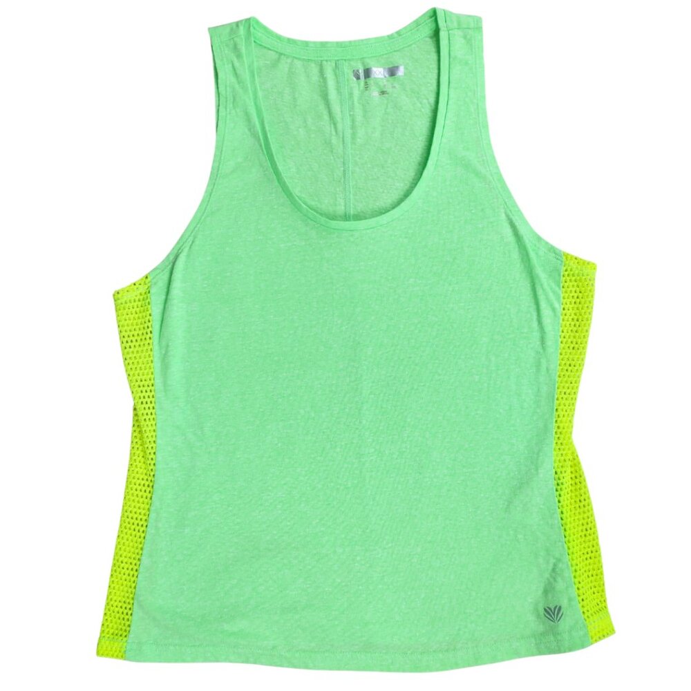 FOREVER21 Neon Lime Green Mesh Side Active Tank Top - Size Large